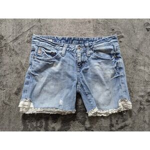 Big Star Light Blue Denim High-Waist Lace Trim Shorts